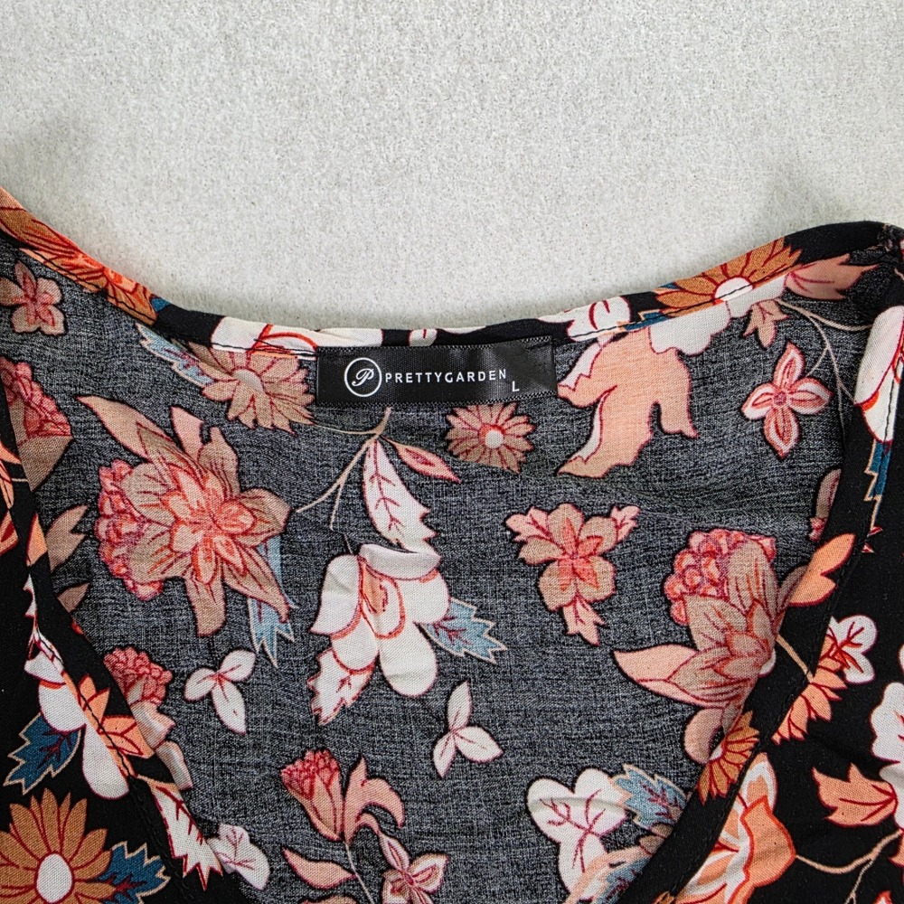 Prettygarden Women Large‎ Maxi Dress Black Orange Floral Boho High Low Excellent - Picture 9 of 11